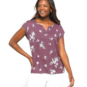 Papermoon Purple and White Flowered V-Neck Top - Size Medium